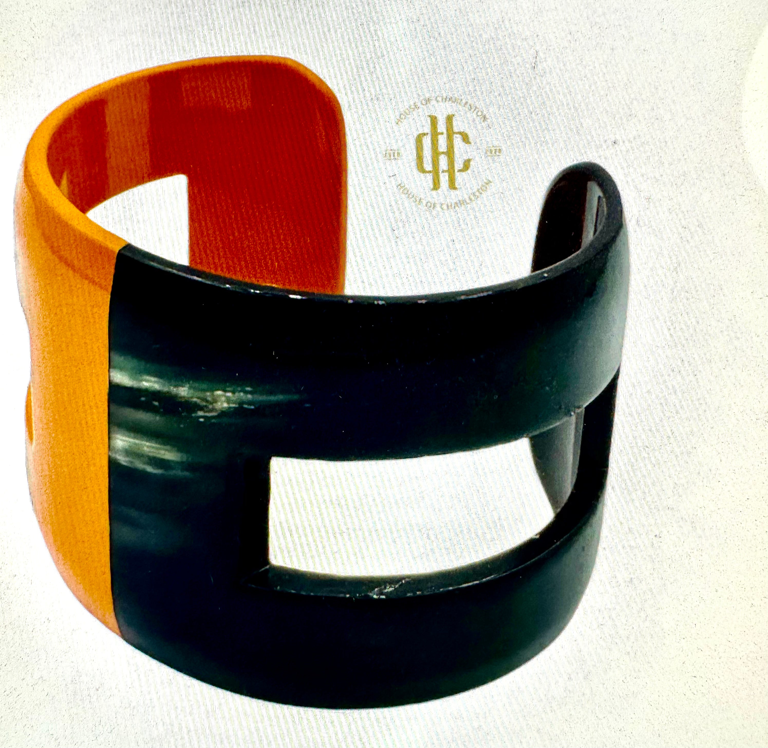 Bracelets - Hermes Inspired Blue & Bone Lacquer Cuff