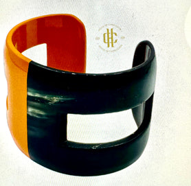 Bracelets - Hermes Inspired Blue & Bone Lacquer Cuff