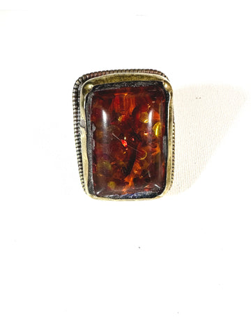 Ring - Brass Fossil Baltic Amber