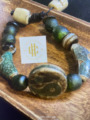 Handmade -Green Agate Pendant Adjustable Beaded Bracelet