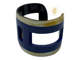 Bracelets - Hermes Inspired Blue & Bone Lacquer Cuff