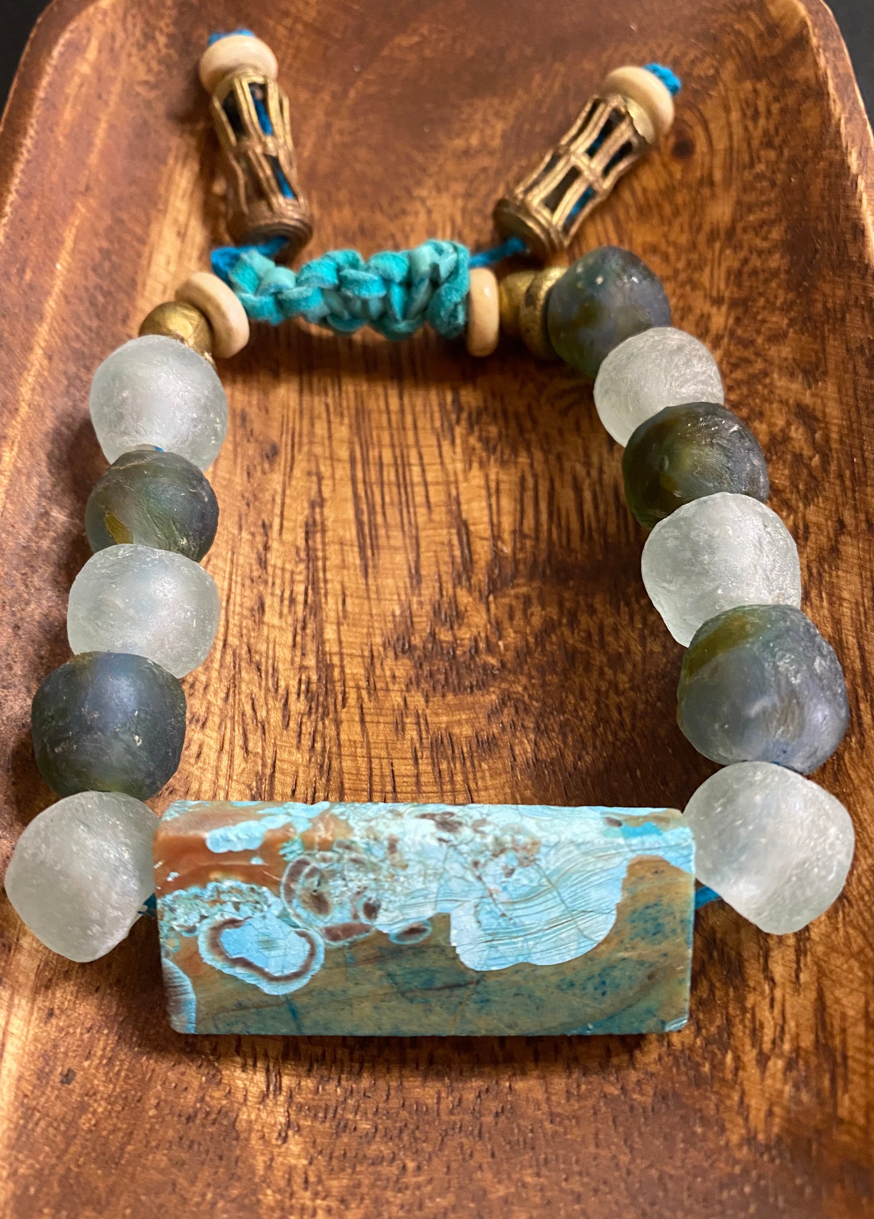 Turquoise & Jade Bar- Adjustable Bracelet